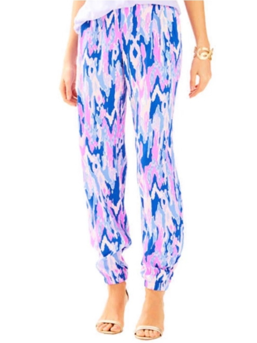 Lilly Pulitzer Saffron Amethyst One Too Many Ikat Print Modal Jogger Pants 8